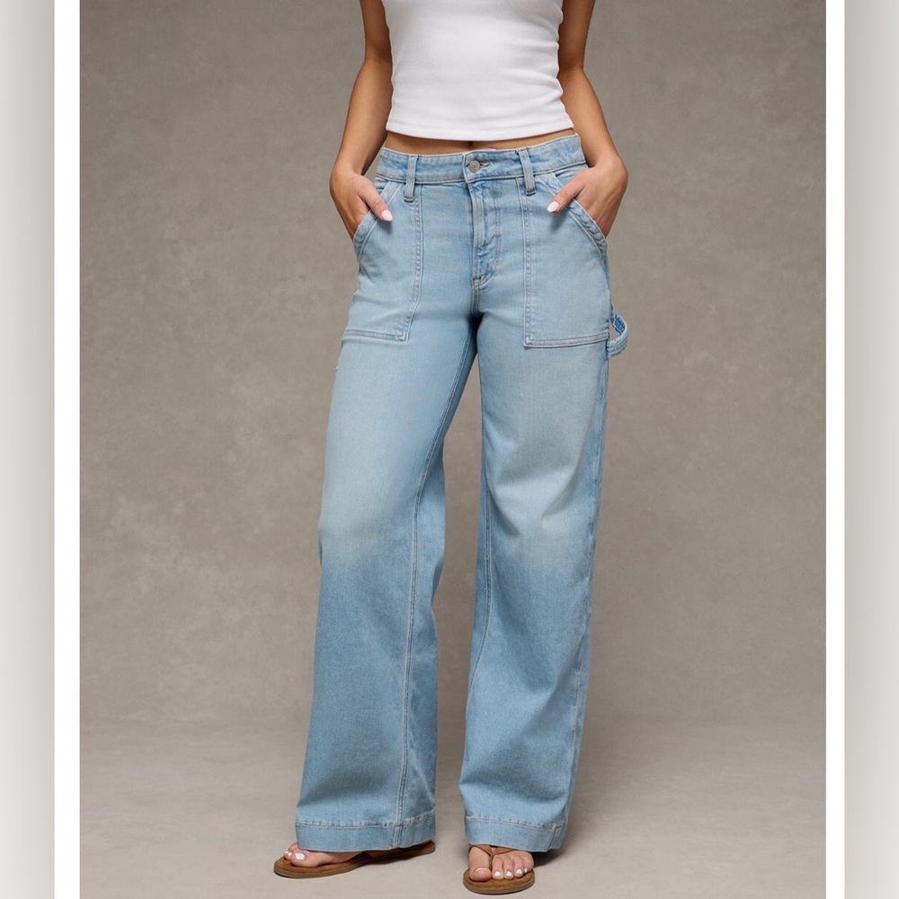 AE Super High-Waisted Baggy Wide-Leg Jean Woman 12 TALL Blue Utility Lyocell